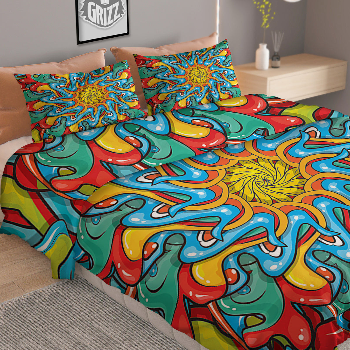 Multicolor Psychedelic Hippie Print Duvet Cover Bedding Set