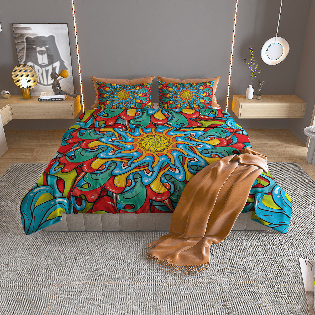 Multicolor Psychedelic Hippie Print Duvet Cover Bedding Set