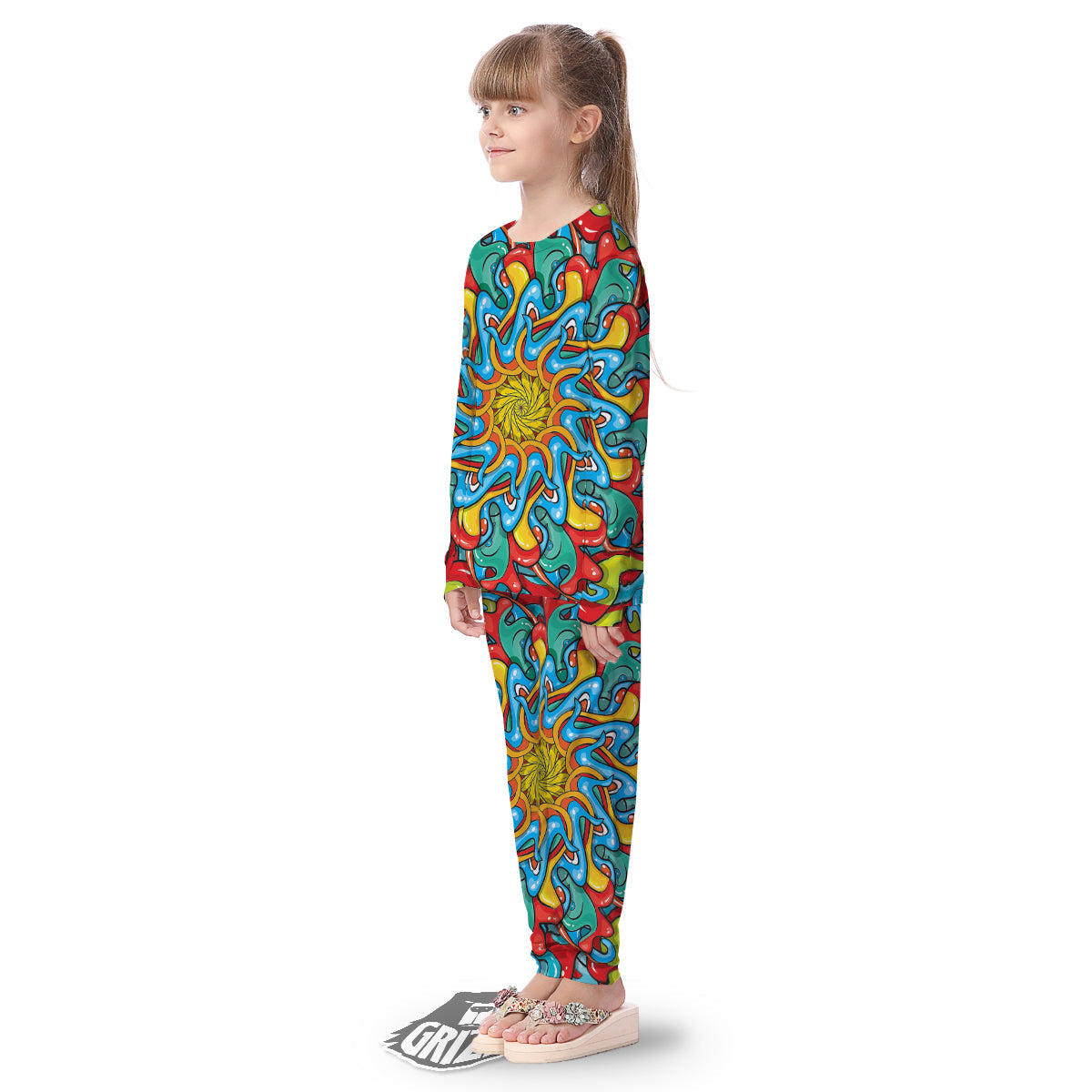 Multicolor Psychedelic Hippie Print Kid's Pajamas-grizzshop