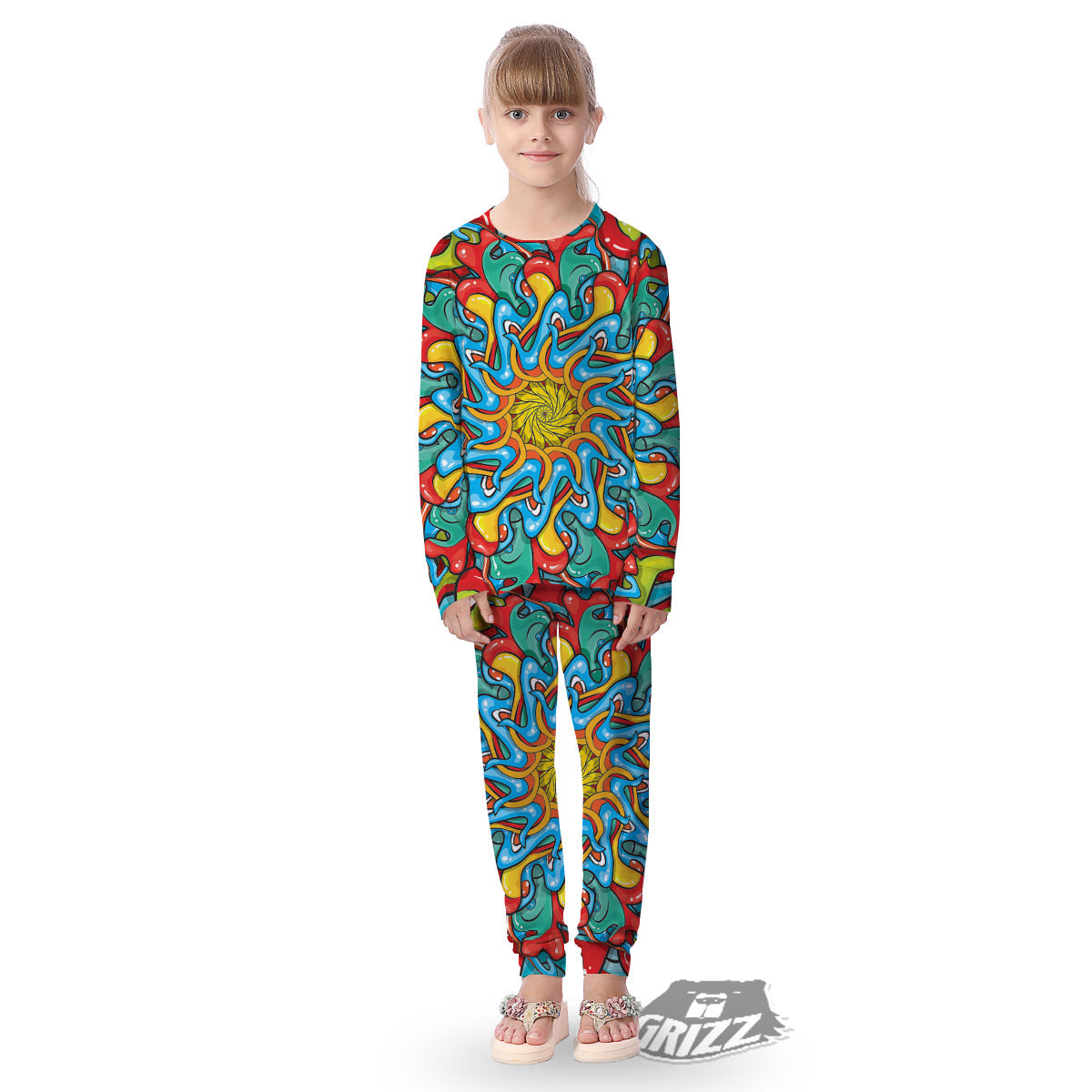 Multicolor Psychedelic Hippie Print Kid's Pajamas-grizzshop