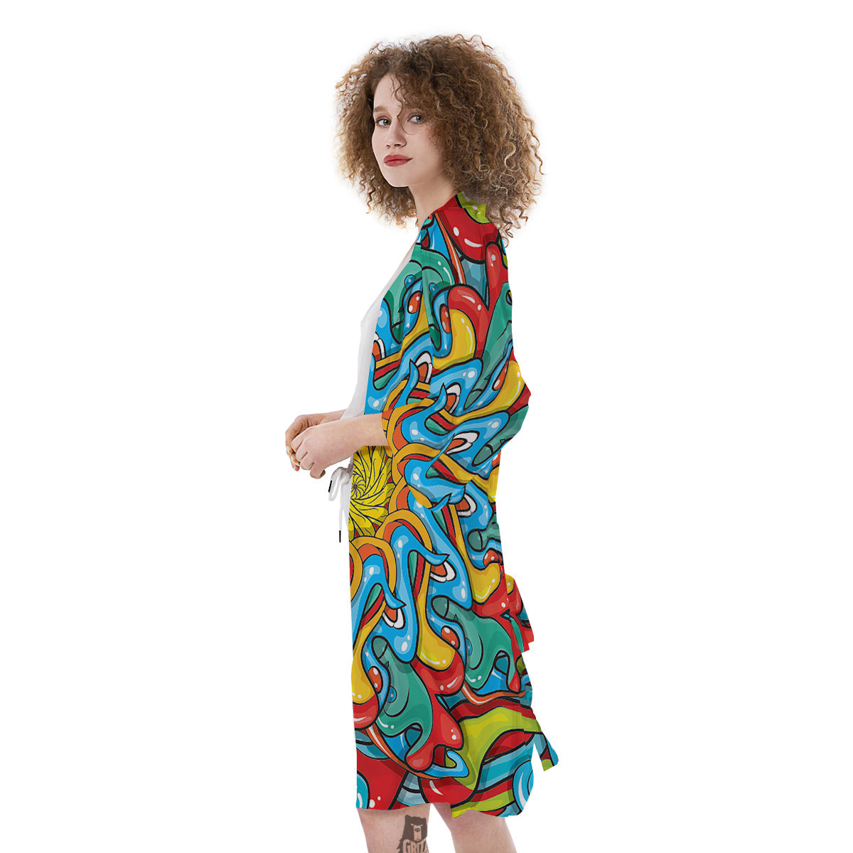 Multicolor Psychedelic Hippie Print Kimono-grizzshop