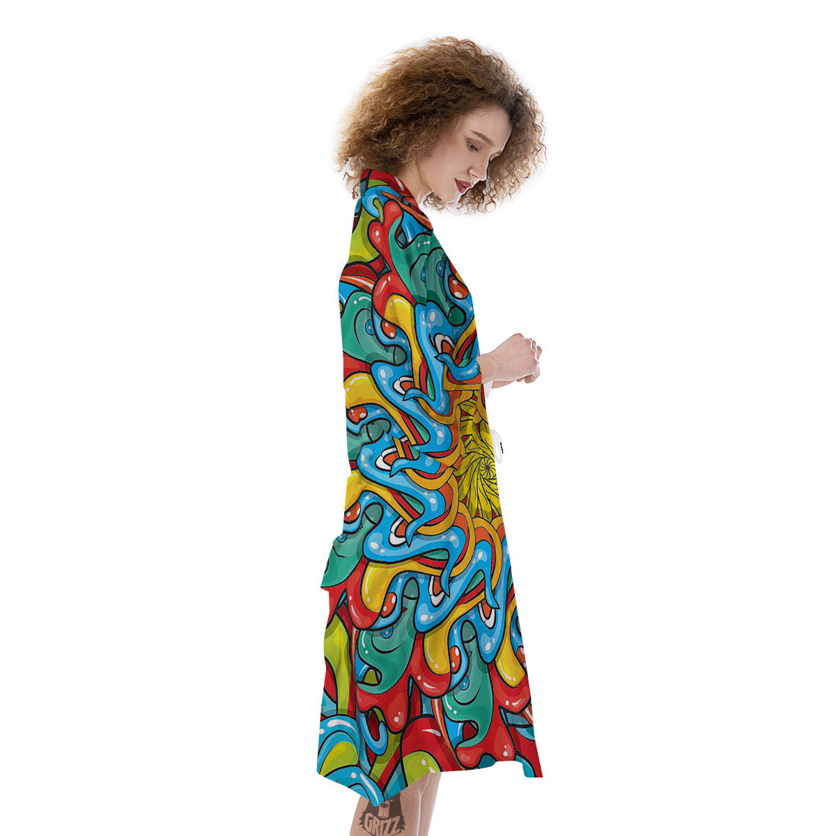 Multicolor Psychedelic Hippie Print Kimono-grizzshop
