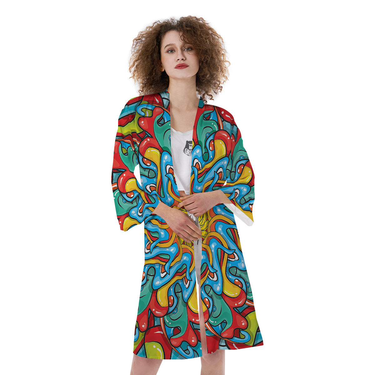 Multicolor Psychedelic Hippie Print Kimono-grizzshop