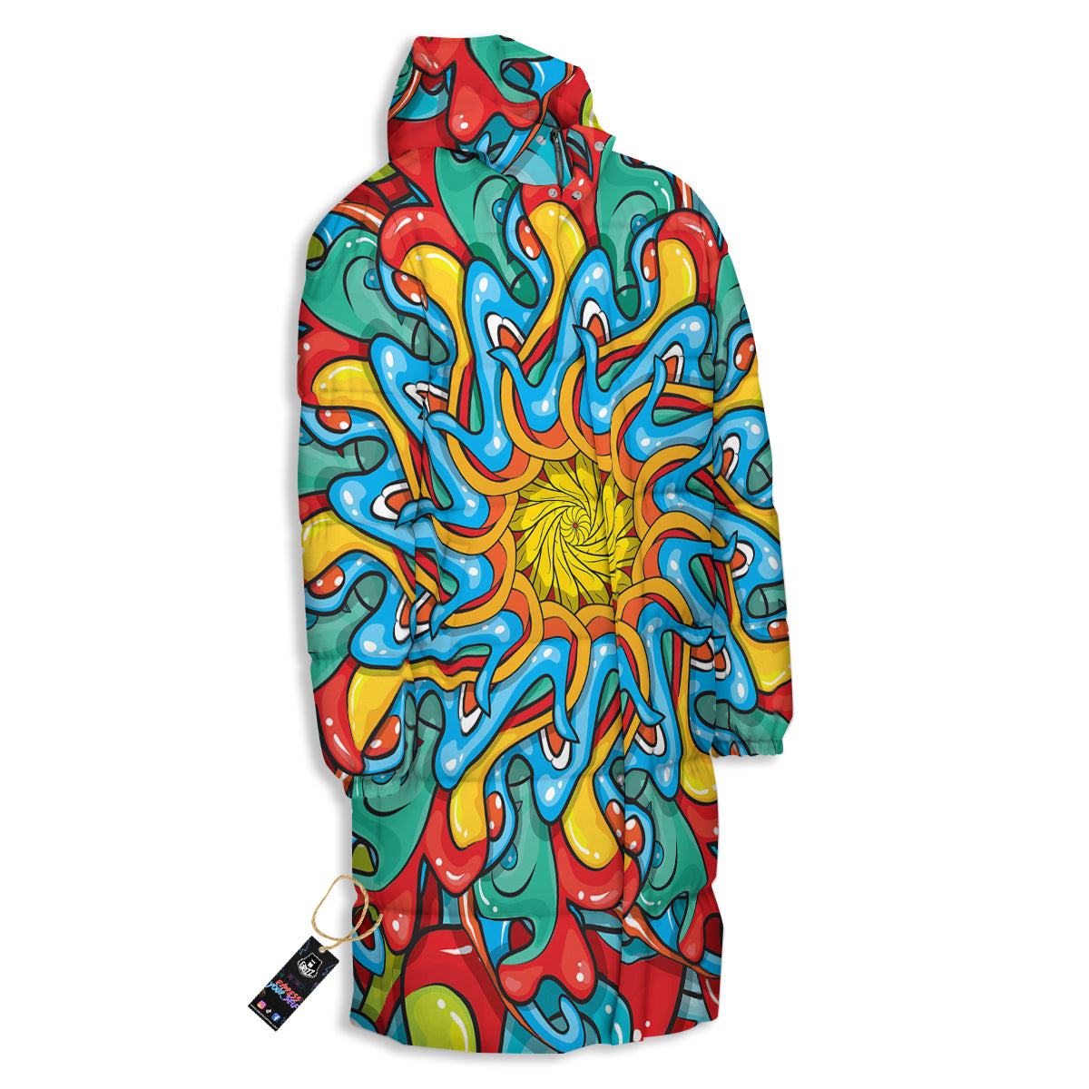 Multicolor Psychedelic Hippie Print Long Down Jacket-grizzshop