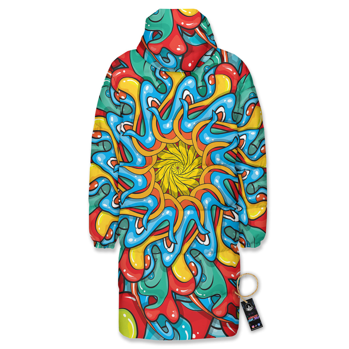 Multicolor Psychedelic Hippie Print Long Down Jacket-grizzshop