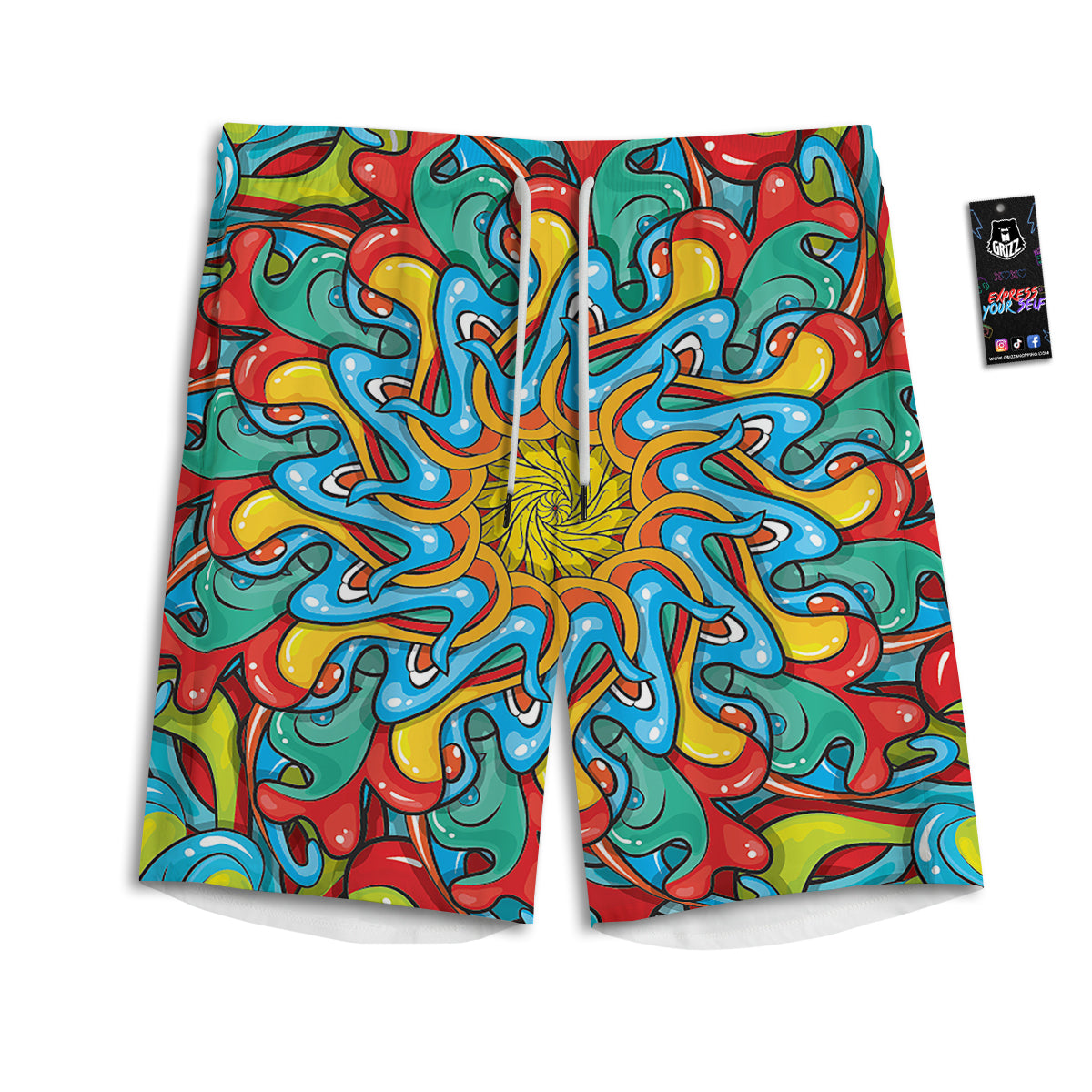 Multicolor Psychedelic Hippie Print Men's Athletic Shorts