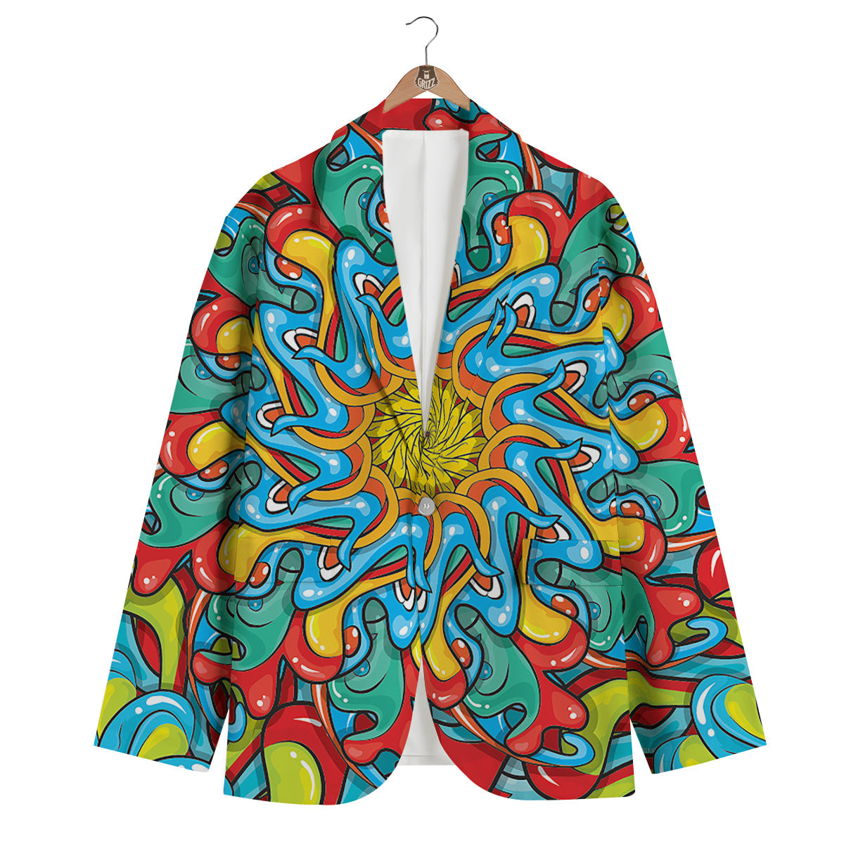 Multicolor Psychedelic Hippie Print Men's Blazer-grizzshop