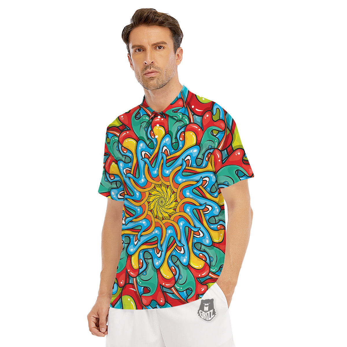 Multicolor Psychedelic Hippie Print Men's Golf Shirts-grizzshop