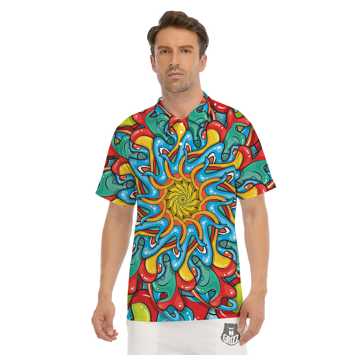 Multicolor Psychedelic Hippie Print Men's Golf Shirts-grizzshop