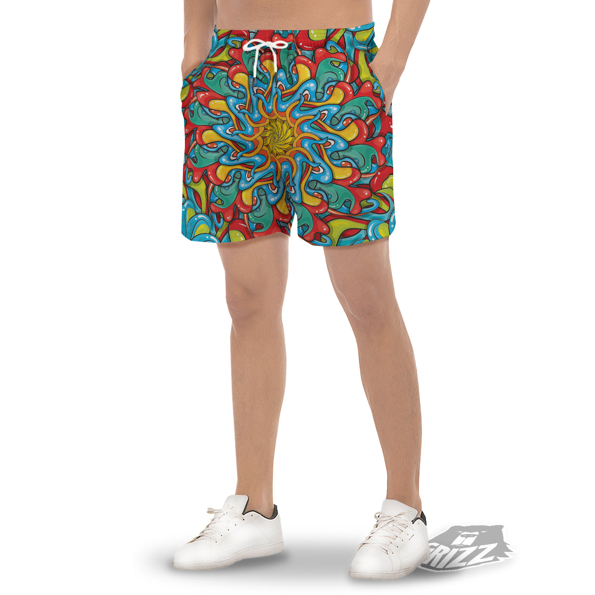 Multicolor Psychedelic Hippie Print Men's Gym Shorts-grizzshop
