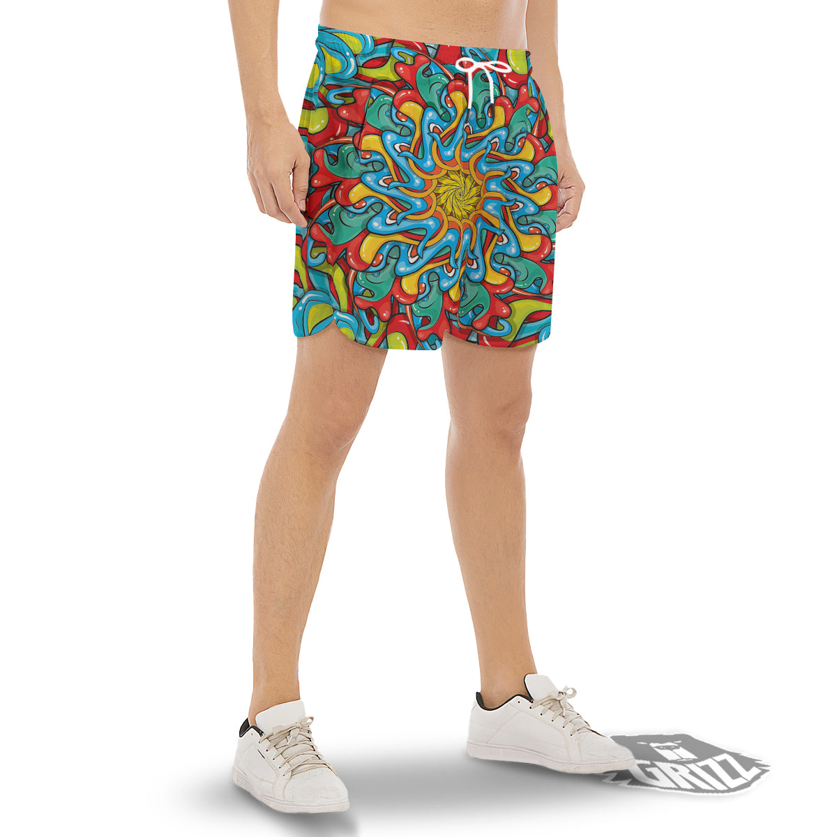 Multicolor Psychedelic Hippie Print Men's Gym Shorts-grizzshop