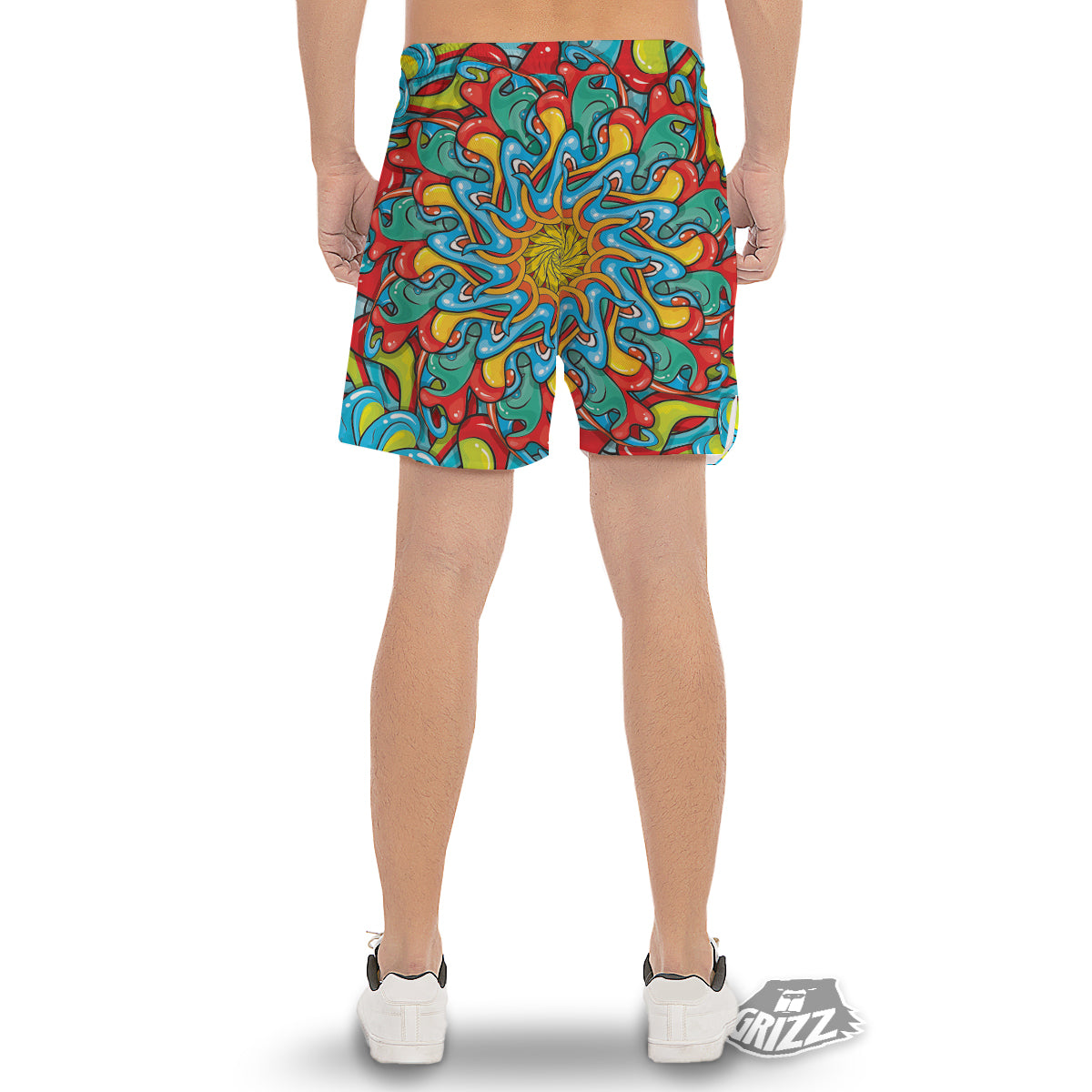 Multicolor Psychedelic Hippie Print Men's Gym Shorts-grizzshop