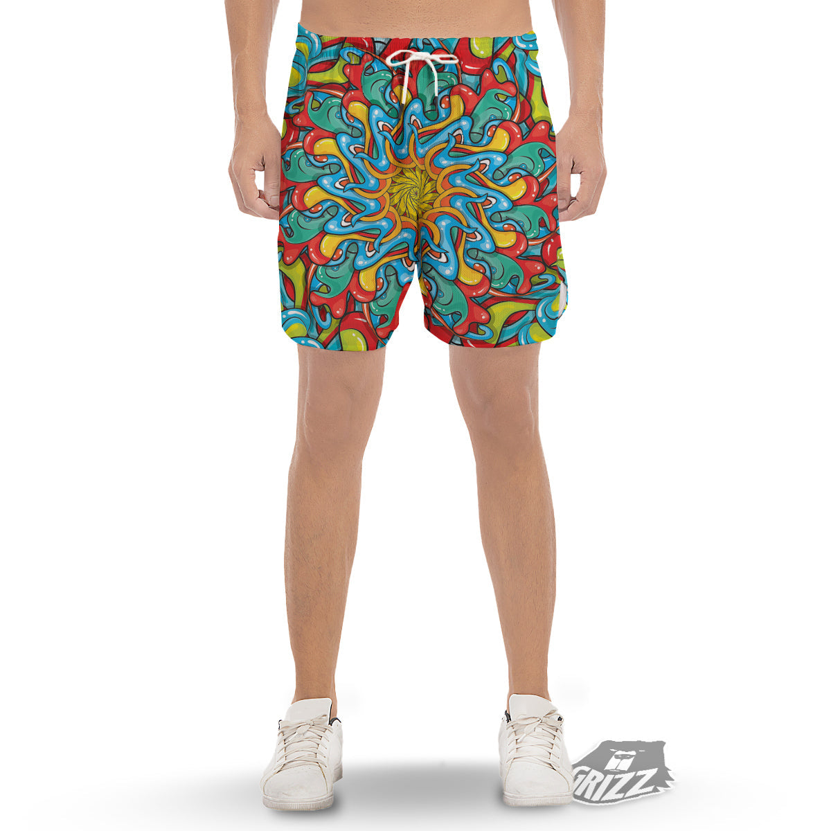 Multicolor Psychedelic Hippie Print Men's Gym Shorts-grizzshop