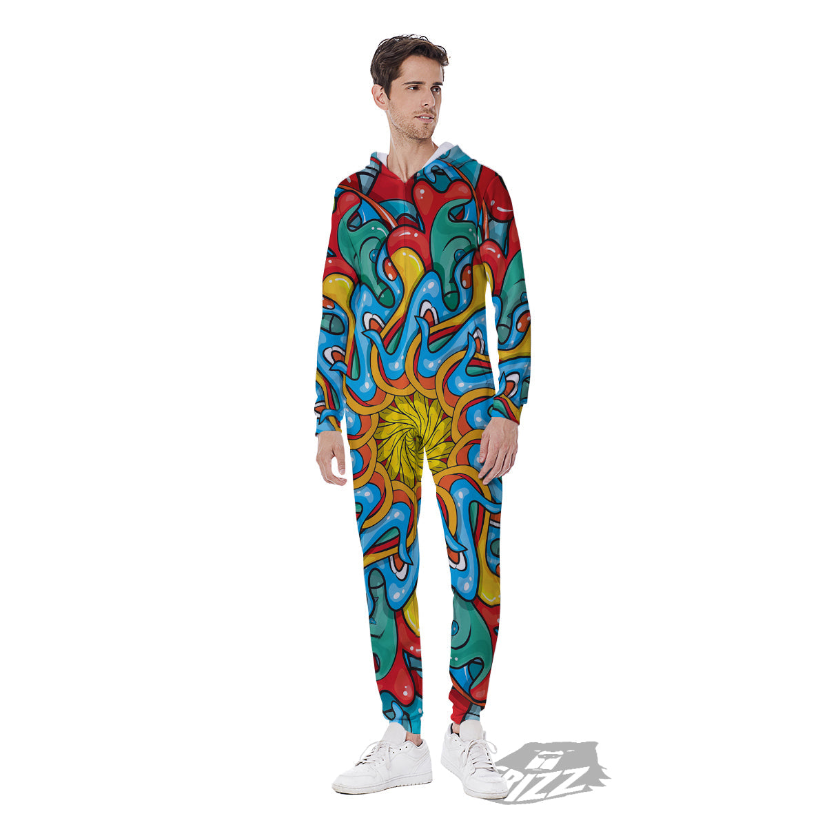 Multicolor Psychedelic Hippie Print Men's Jumpsuit-grizzshop
