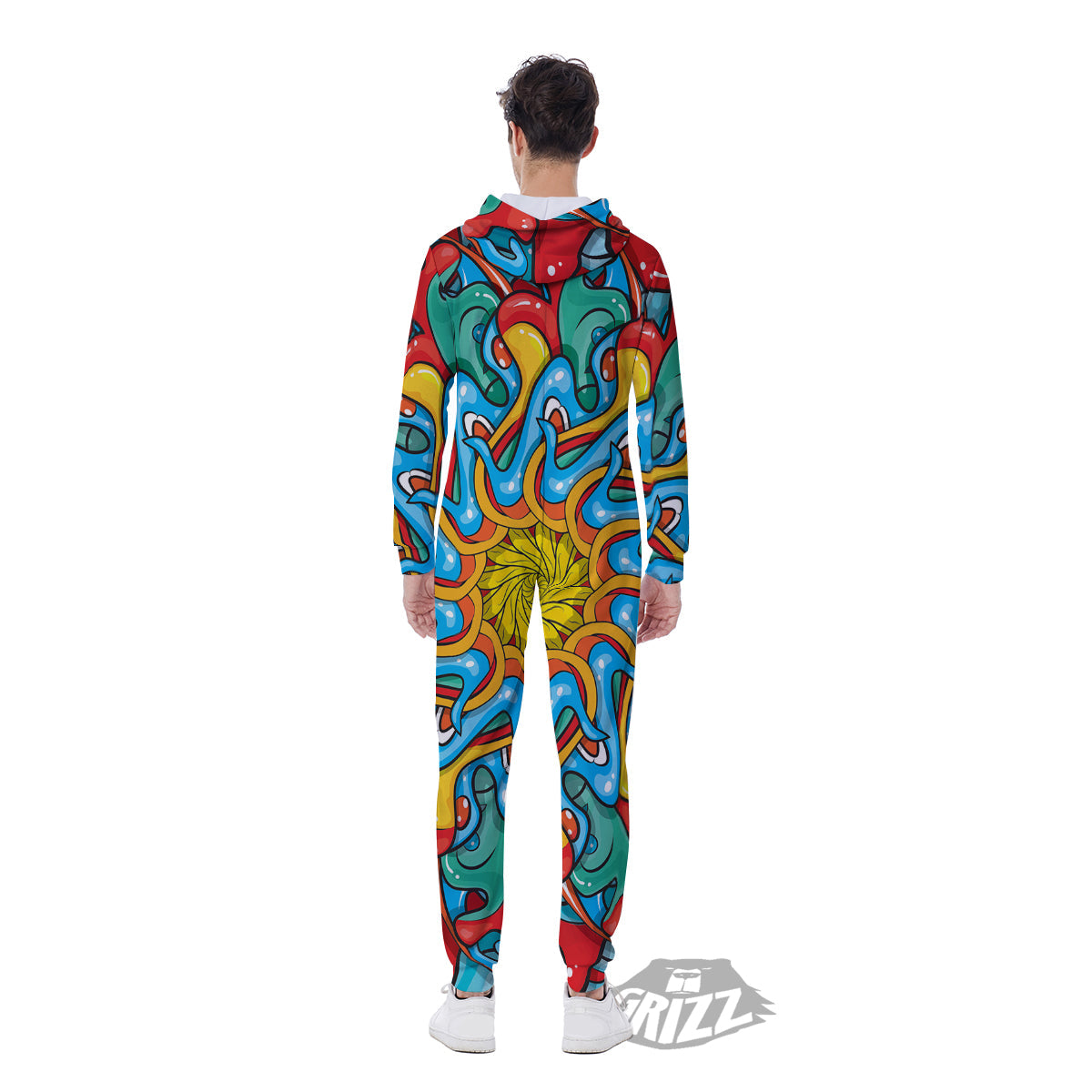 Multicolor Psychedelic Hippie Print Men's Jumpsuit-grizzshop