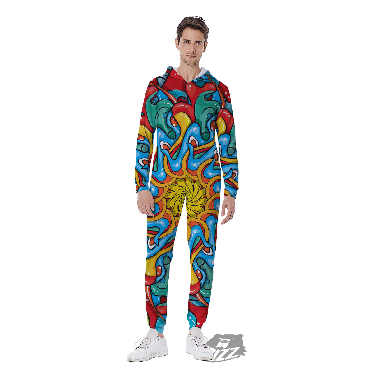 Multicolor Psychedelic Hippie Print Men's Jumpsuit-grizzshop
