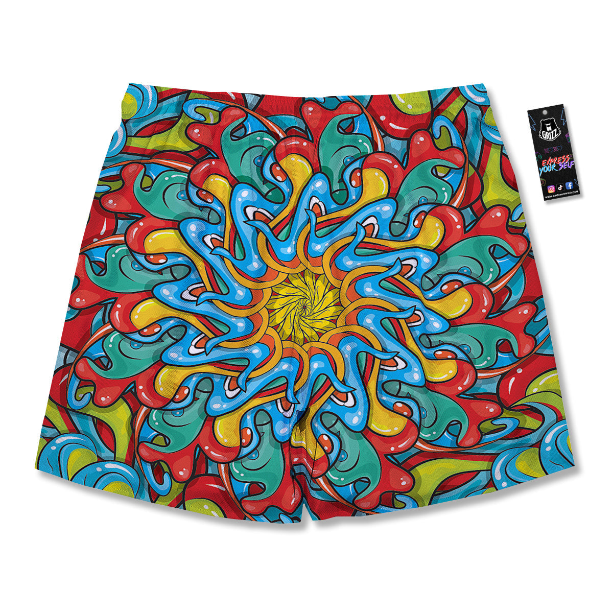 Multicolor Psychedelic Hippie Print Men's Running Shorts-grizzshop
