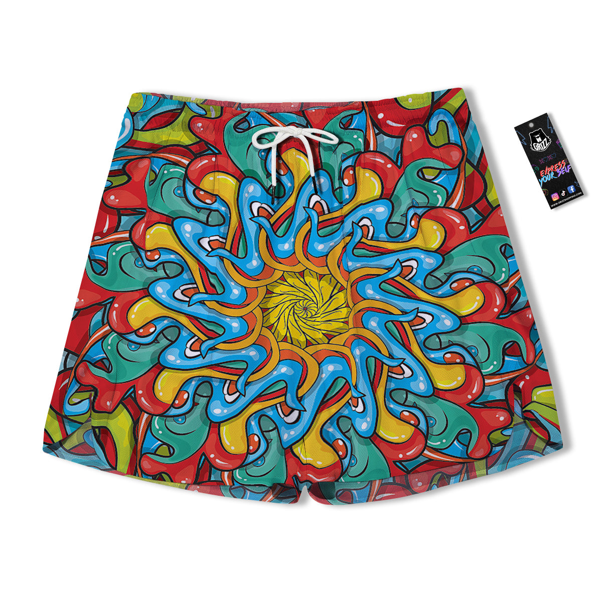 Multicolor Psychedelic Hippie Print Men's Running Shorts-grizzshop
