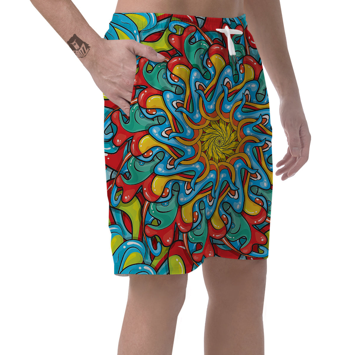 Multicolor Psychedelic Hippie Print Men's Shorts-grizzshop