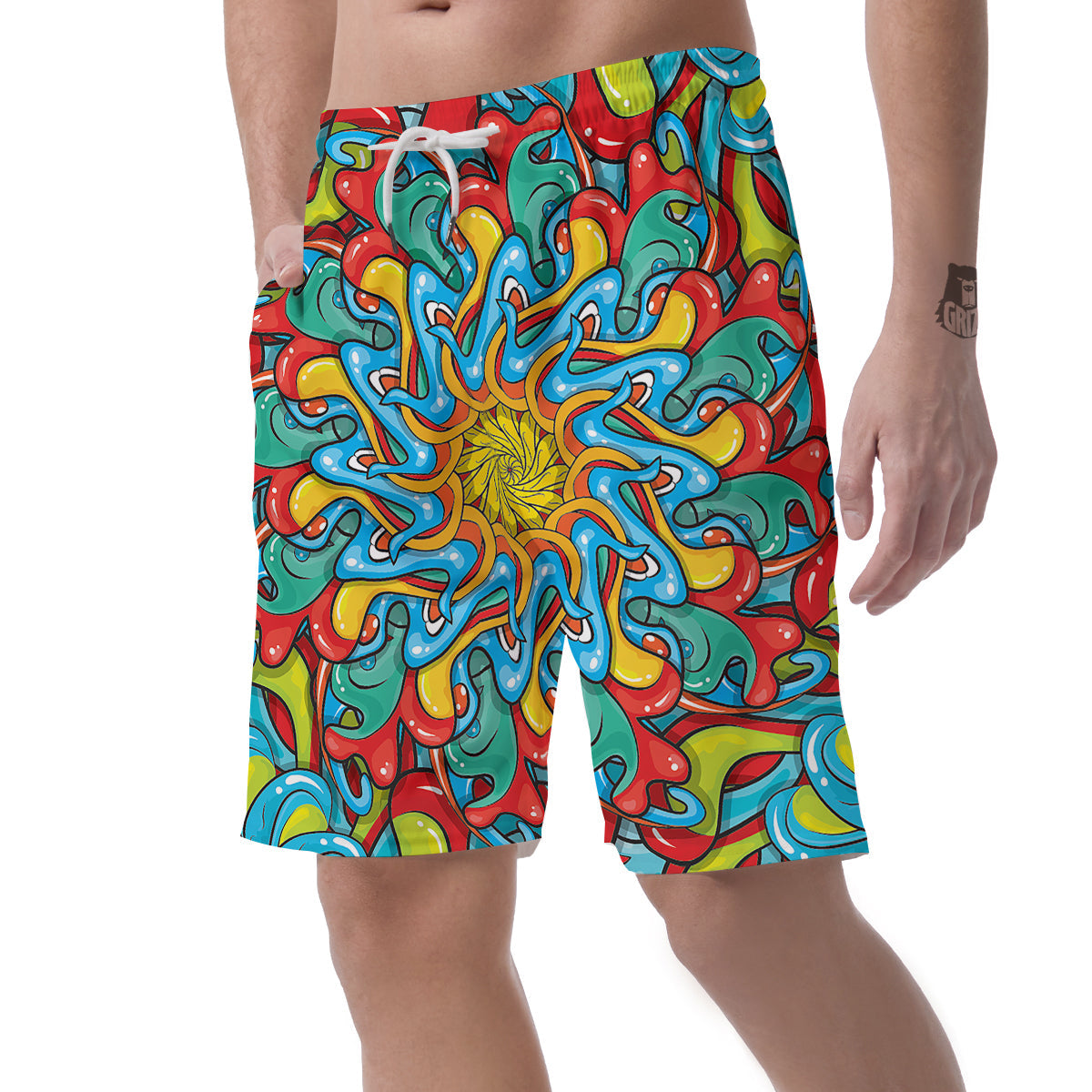 Multicolor Psychedelic Hippie Print Men's Shorts-grizzshop