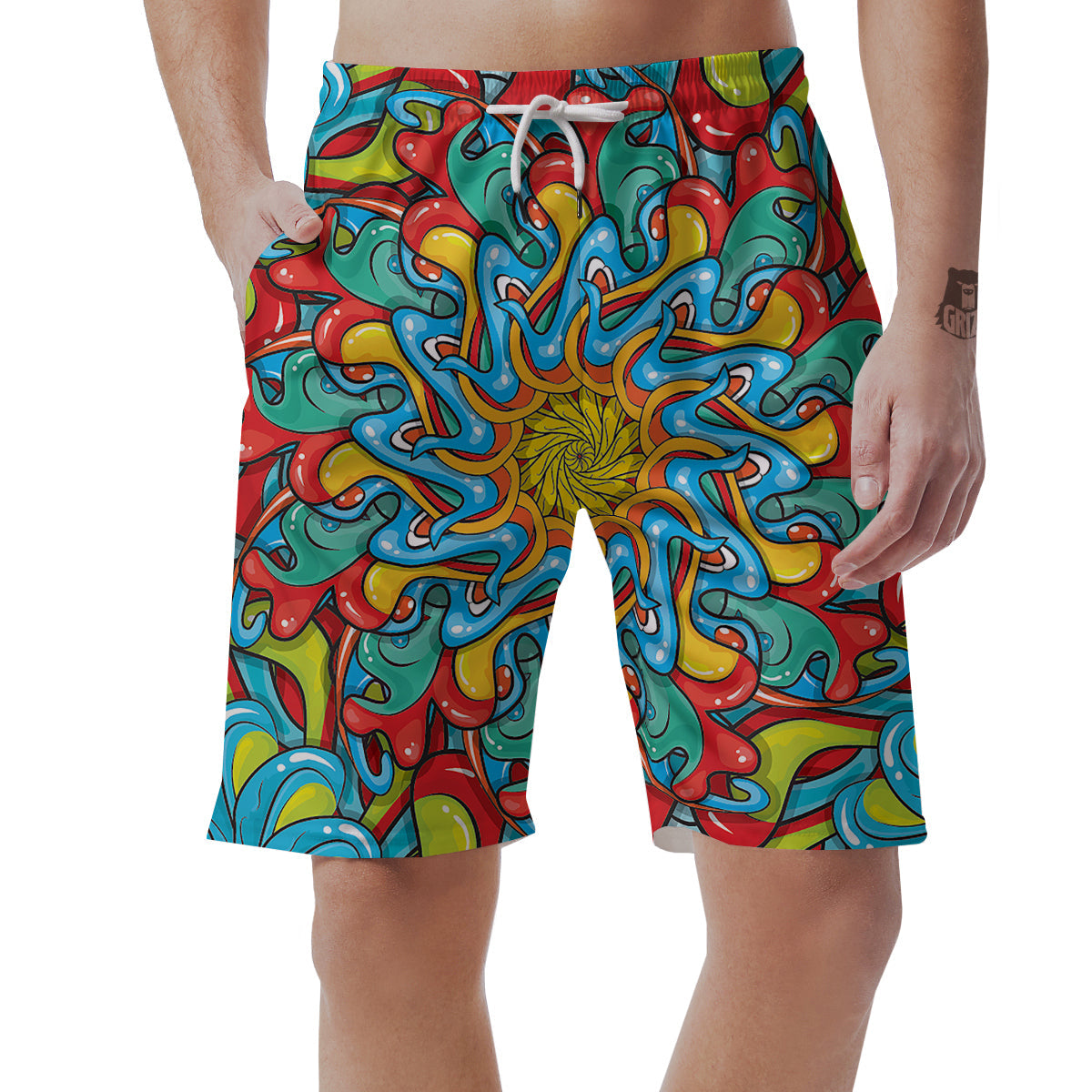 Multicolor Psychedelic Hippie Print Men's Shorts-grizzshop