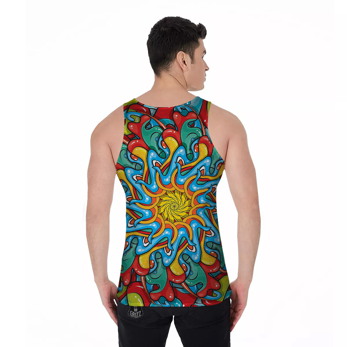 Multicolor Psychedelic Hippie Print Men's Tank Top-grizzshop