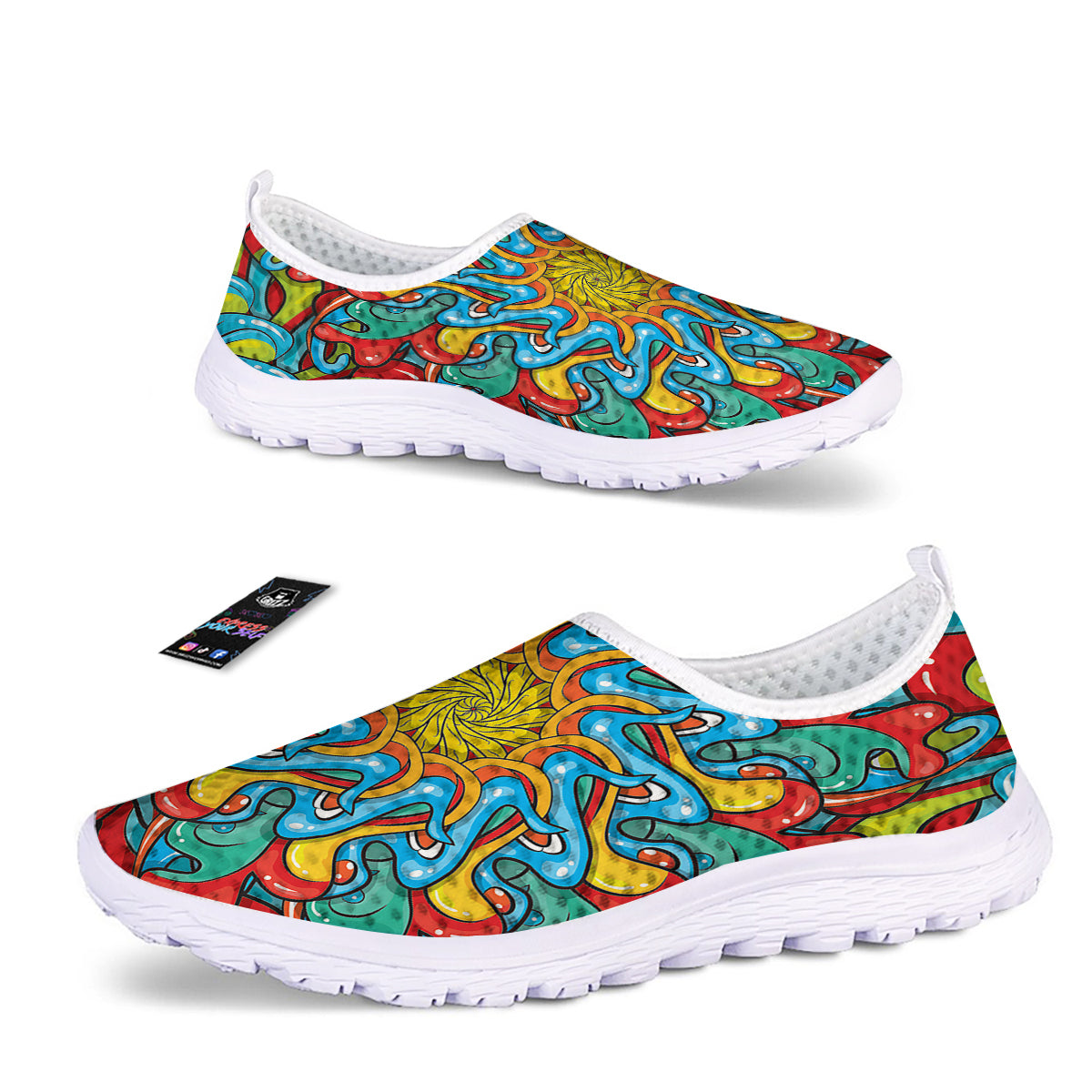 Multicolor Psychedelic Hippie Print Nurse Shoes-grizzshop