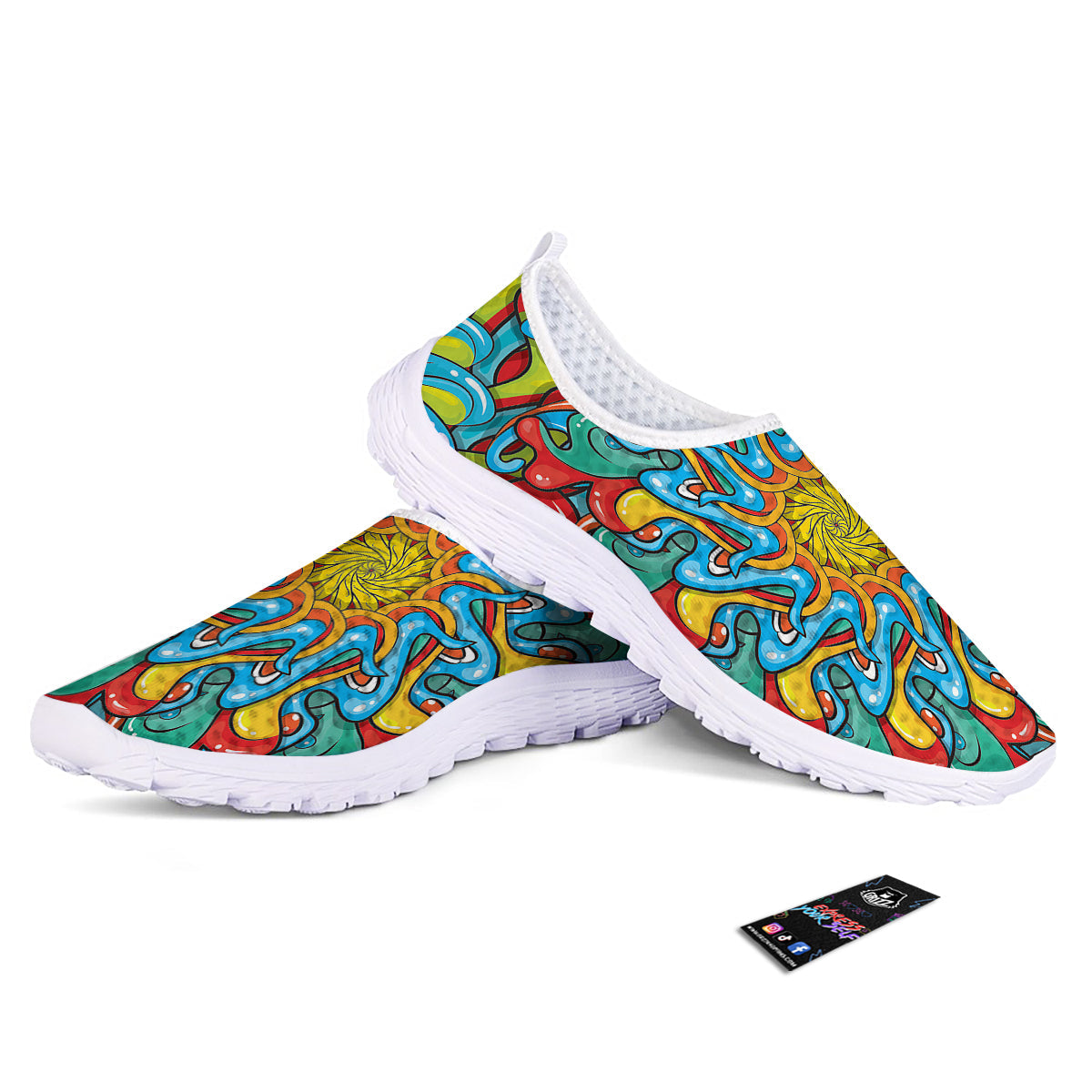 Multicolor Psychedelic Hippie Print Nurse Shoes-grizzshop