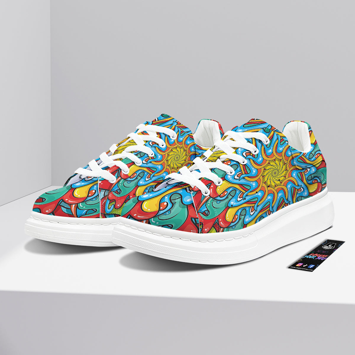 Multicolor Psychedelic Hippie Print Platform Shoes-grizzshop