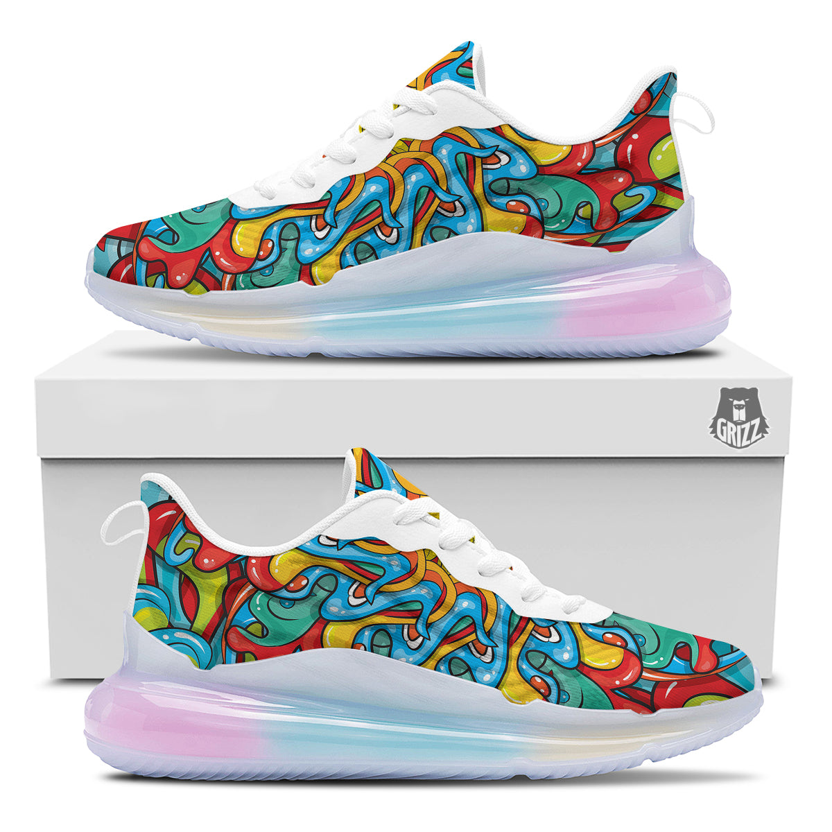 Multicolor Psychedelic Hippie Print Running Sneakers-grizzshop