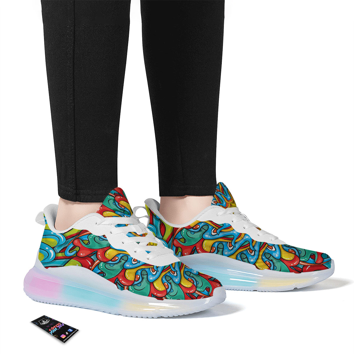 Multicolor Psychedelic Hippie Print Running Sneakers-grizzshop