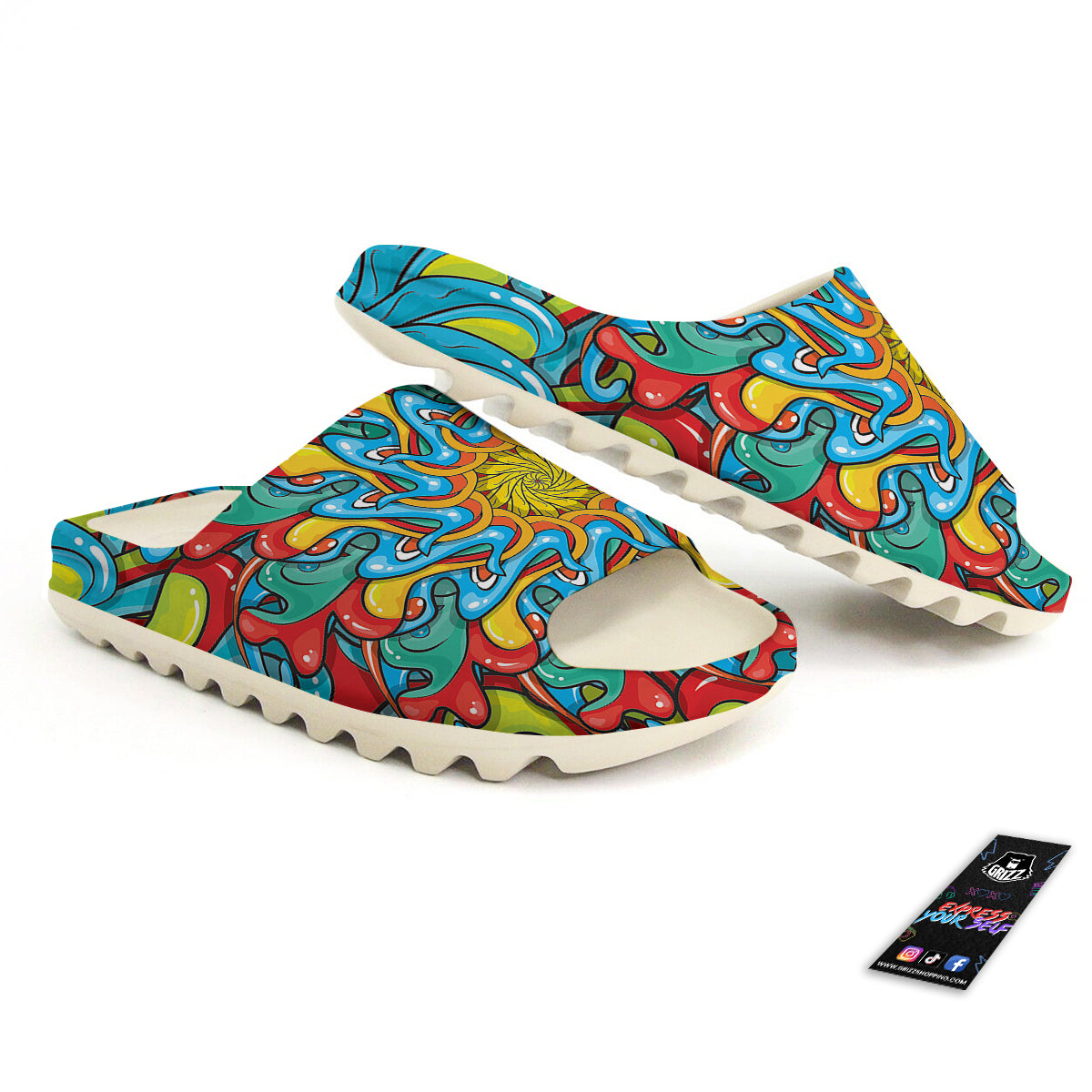 Multicolor Psychedelic Hippie Print Sandals-grizzshop