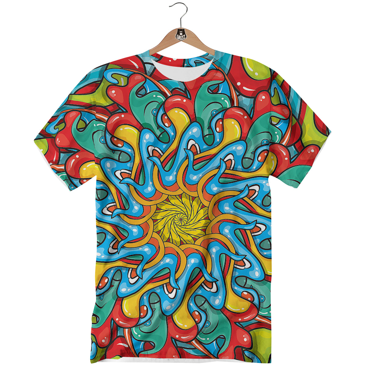 Multicolor Psychedelic Hippie Print T-Shirt-grizzshop