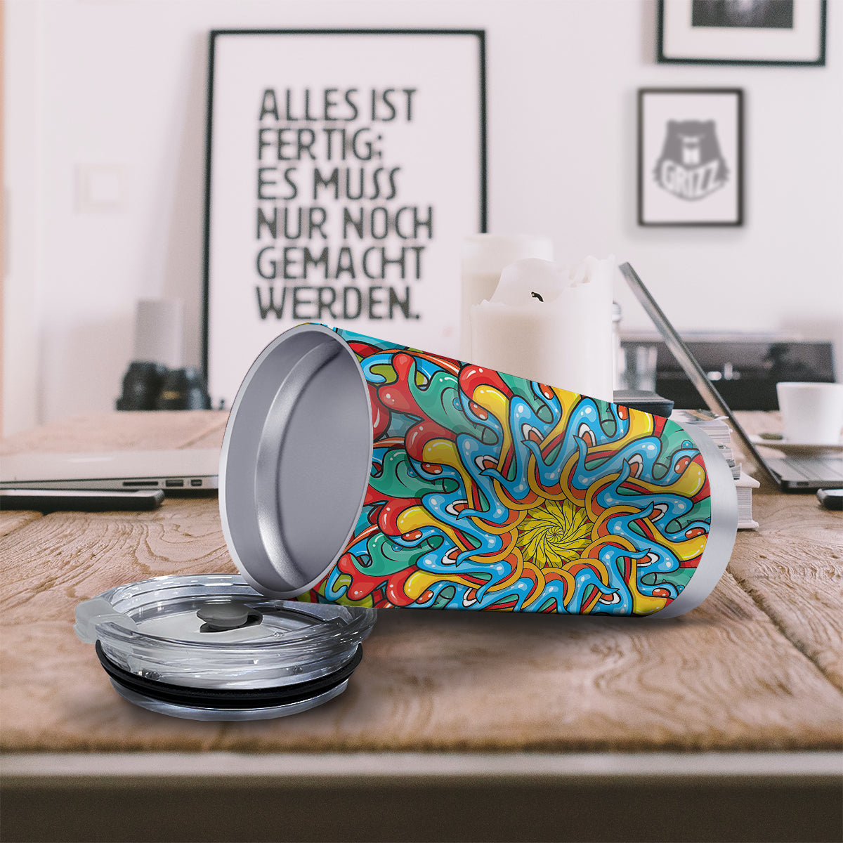 Multicolor Psychedelic Hippie Print Tumbler-grizzshop