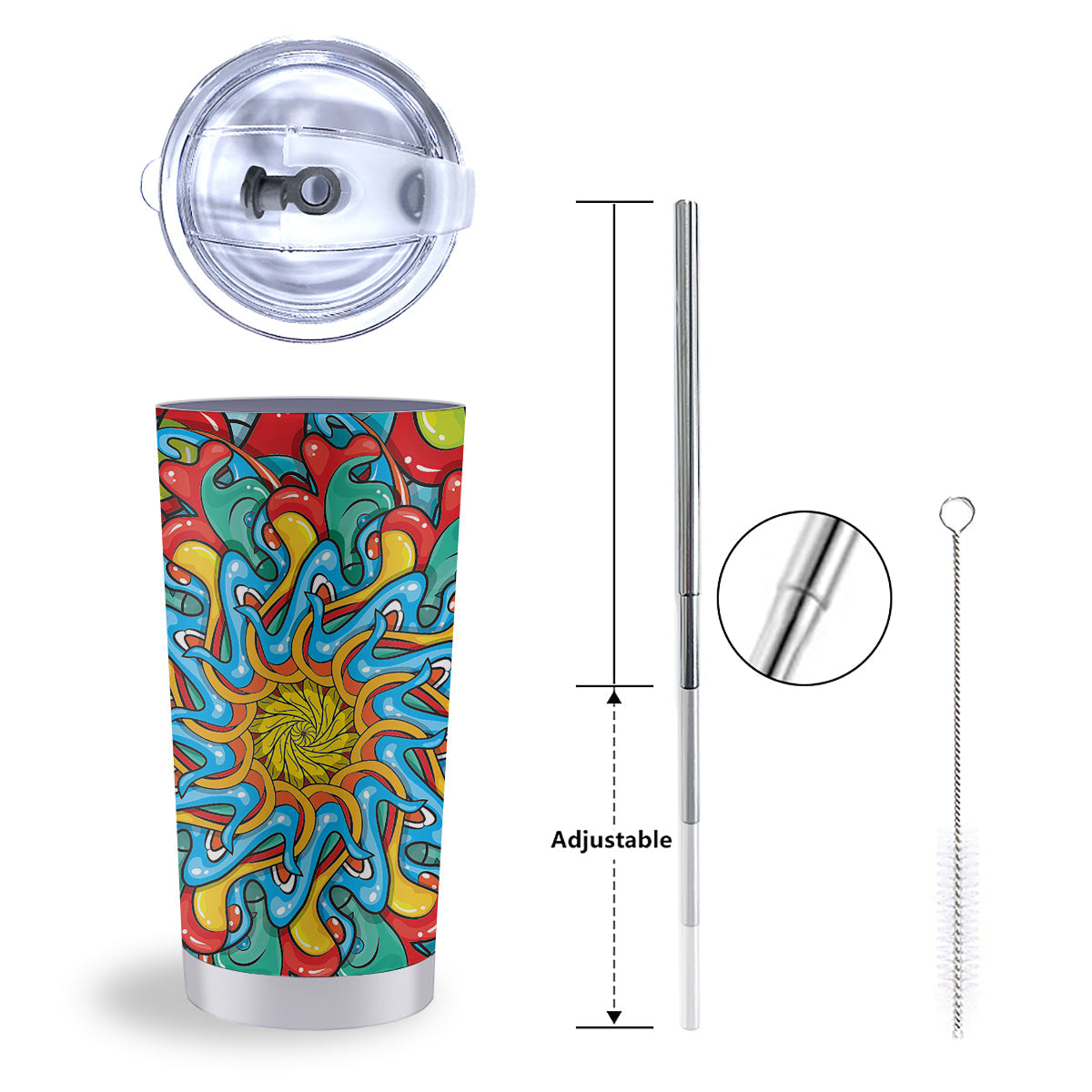 Multicolor Psychedelic Hippie Print Tumbler-grizzshop