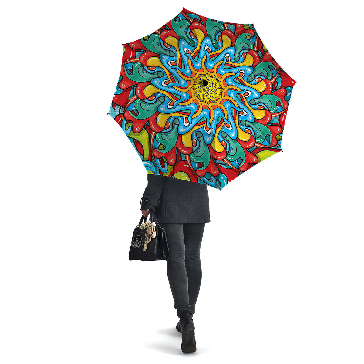 Multicolor Psychedelic Hippie Print Umbrella-grizzshop