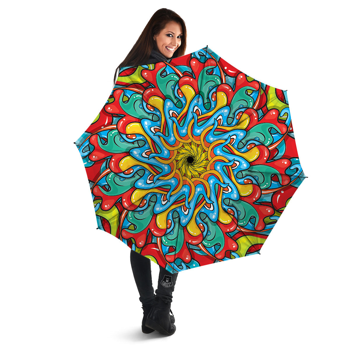 Multicolor Psychedelic Hippie Print Umbrella-grizzshop