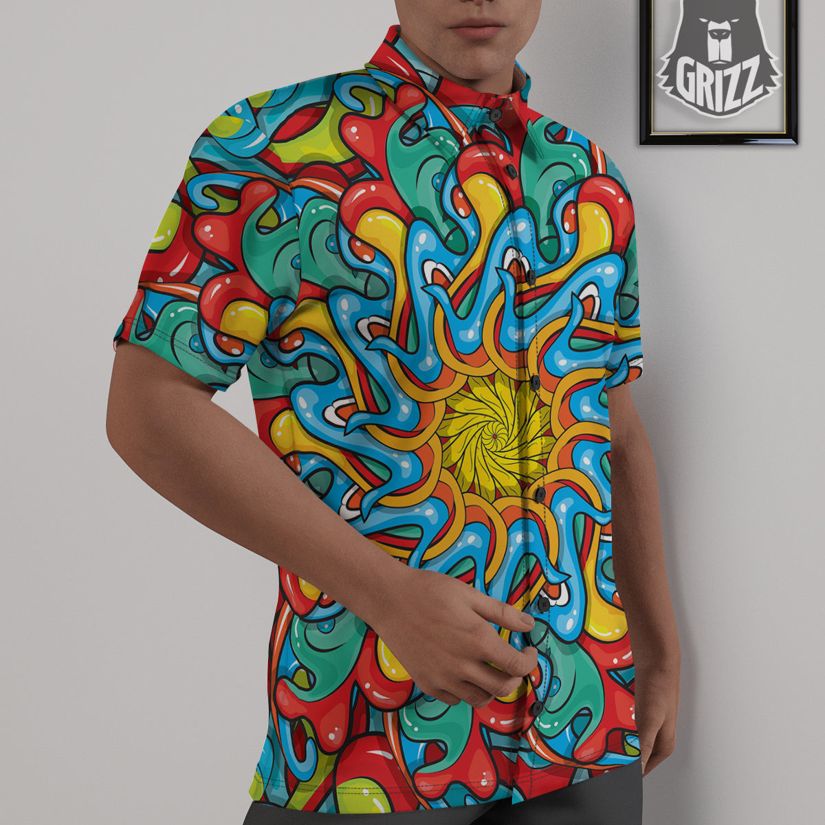 Multicolor Psychedelic Hippie Print Untucked Shirts-grizzshop