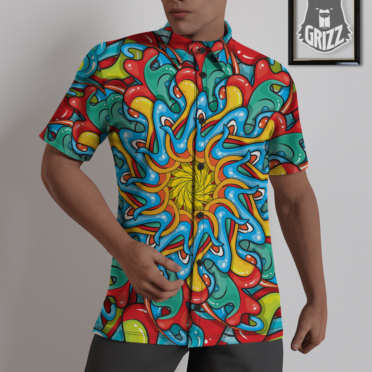 Multicolor Psychedelic Hippie Print Untucked Shirts-grizzshop