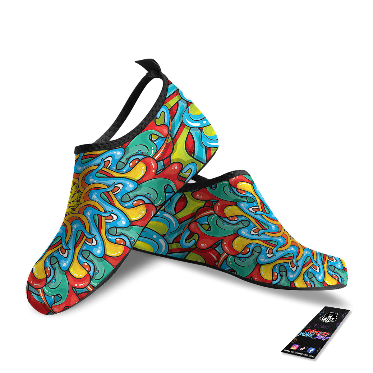 Multicolor Psychedelic Hippie Print Water Shoes-grizzshop
