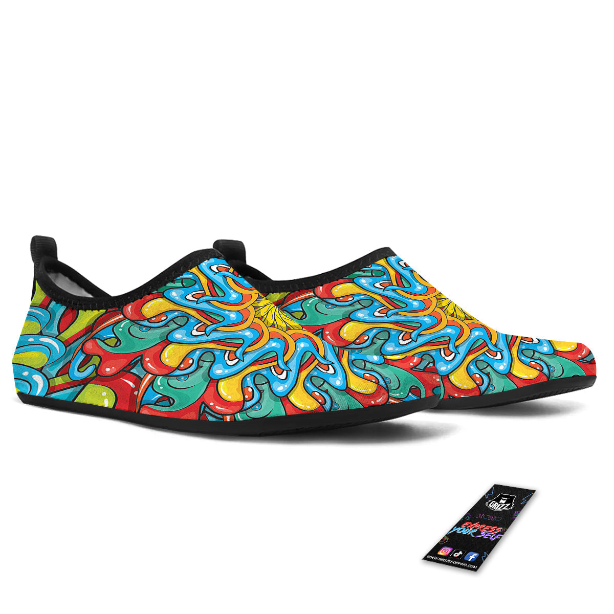 Multicolor Psychedelic Hippie Print Water Shoes-grizzshop