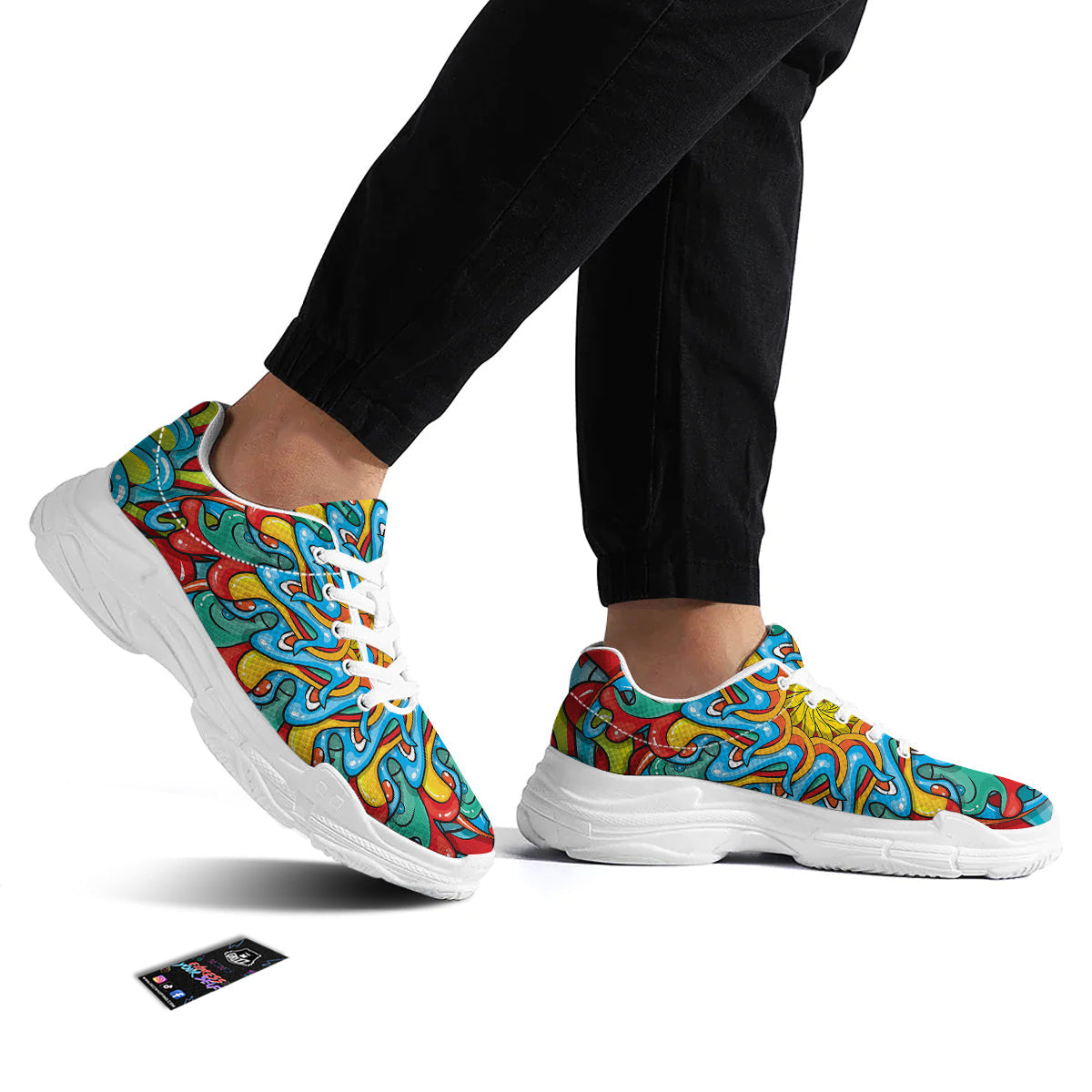 Multicolor Psychedelic Hippie Print White Chunky Shoes-grizzshop