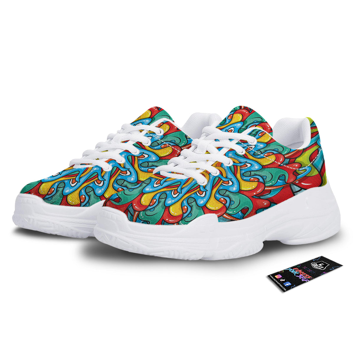 Multicolor Psychedelic Hippie Print White Chunky Shoes-grizzshop