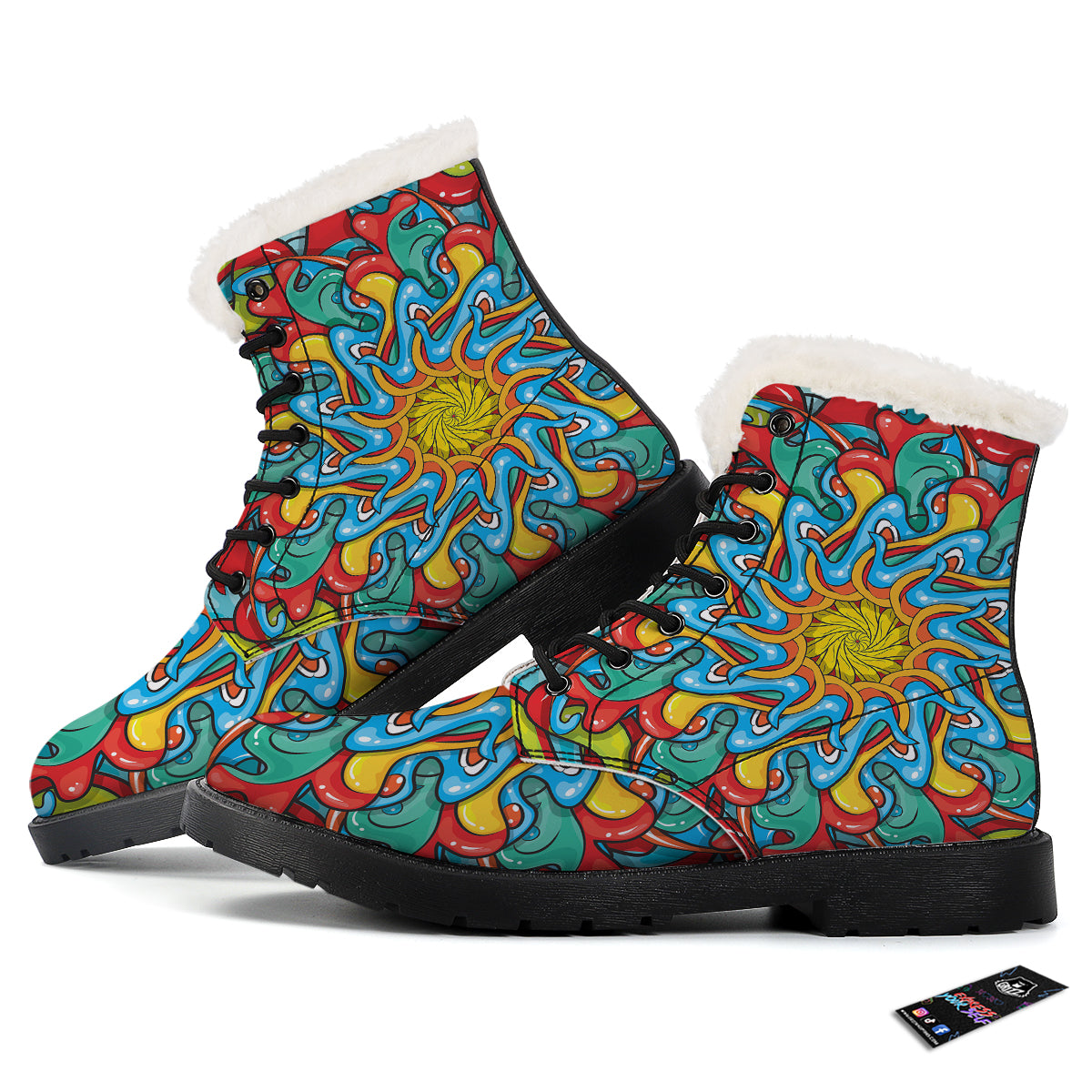 Multicolor Psychedelic Hippie Print Winter Boots-grizzshop