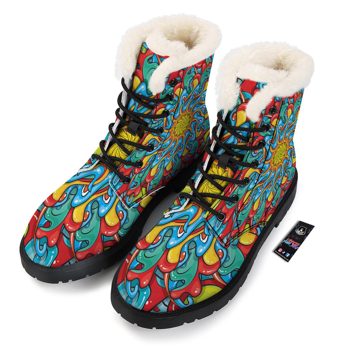 Multicolor Psychedelic Hippie Print Winter Boots-grizzshop