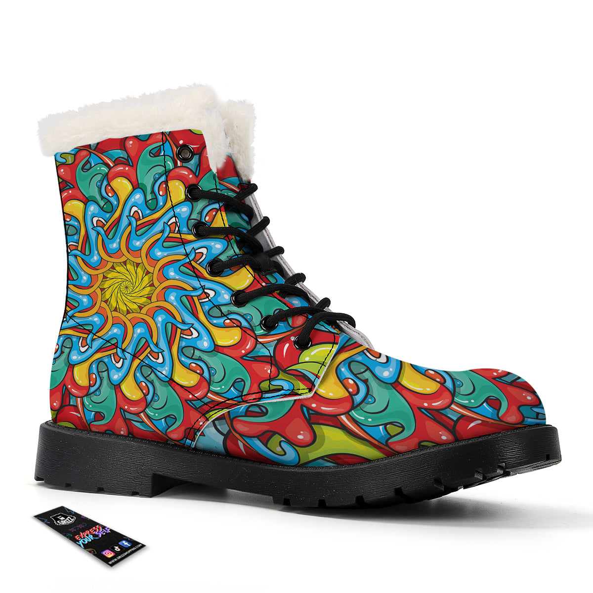 Multicolor Psychedelic Hippie Print Winter Boots-grizzshop