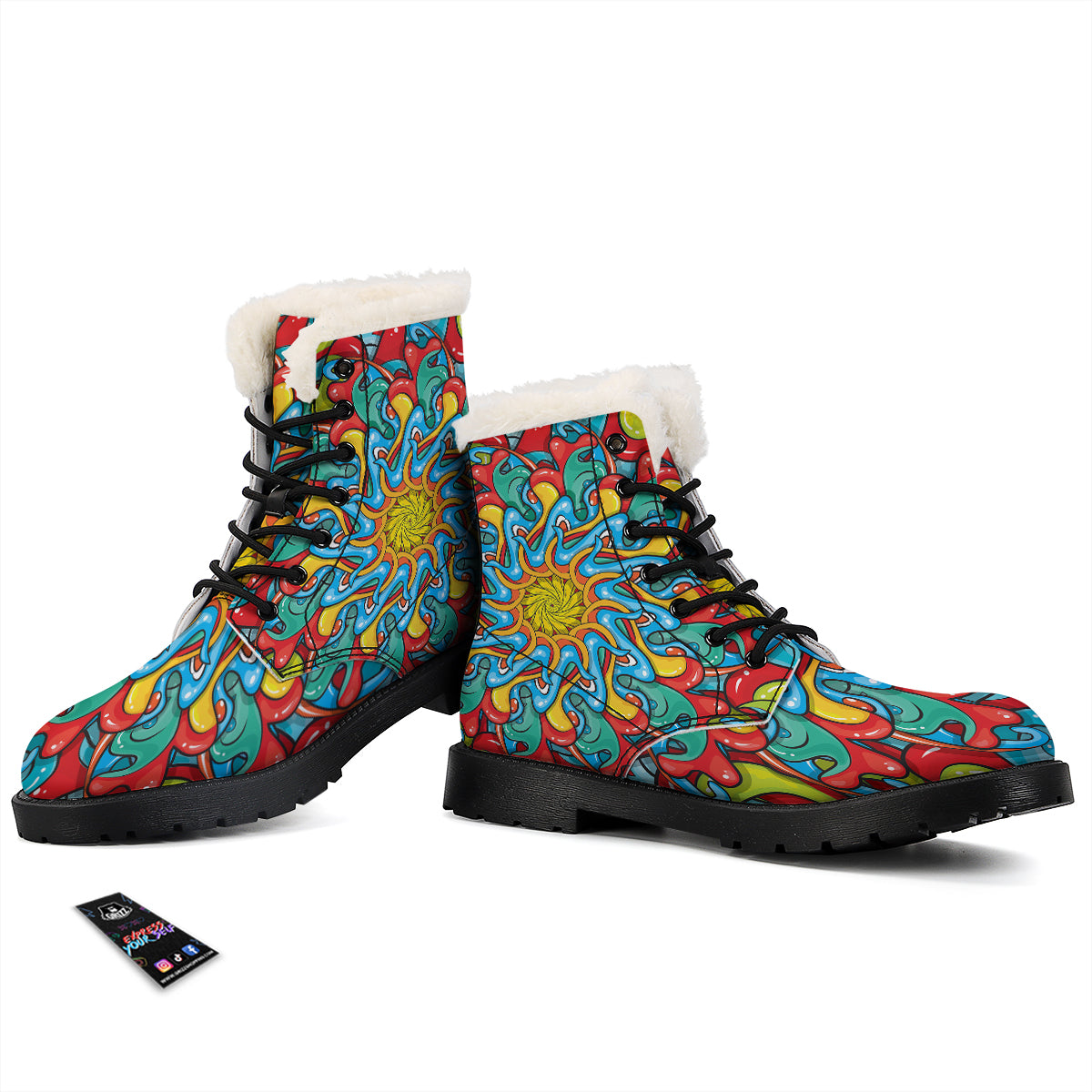 Multicolor Psychedelic Hippie Print Winter Boots-grizzshop