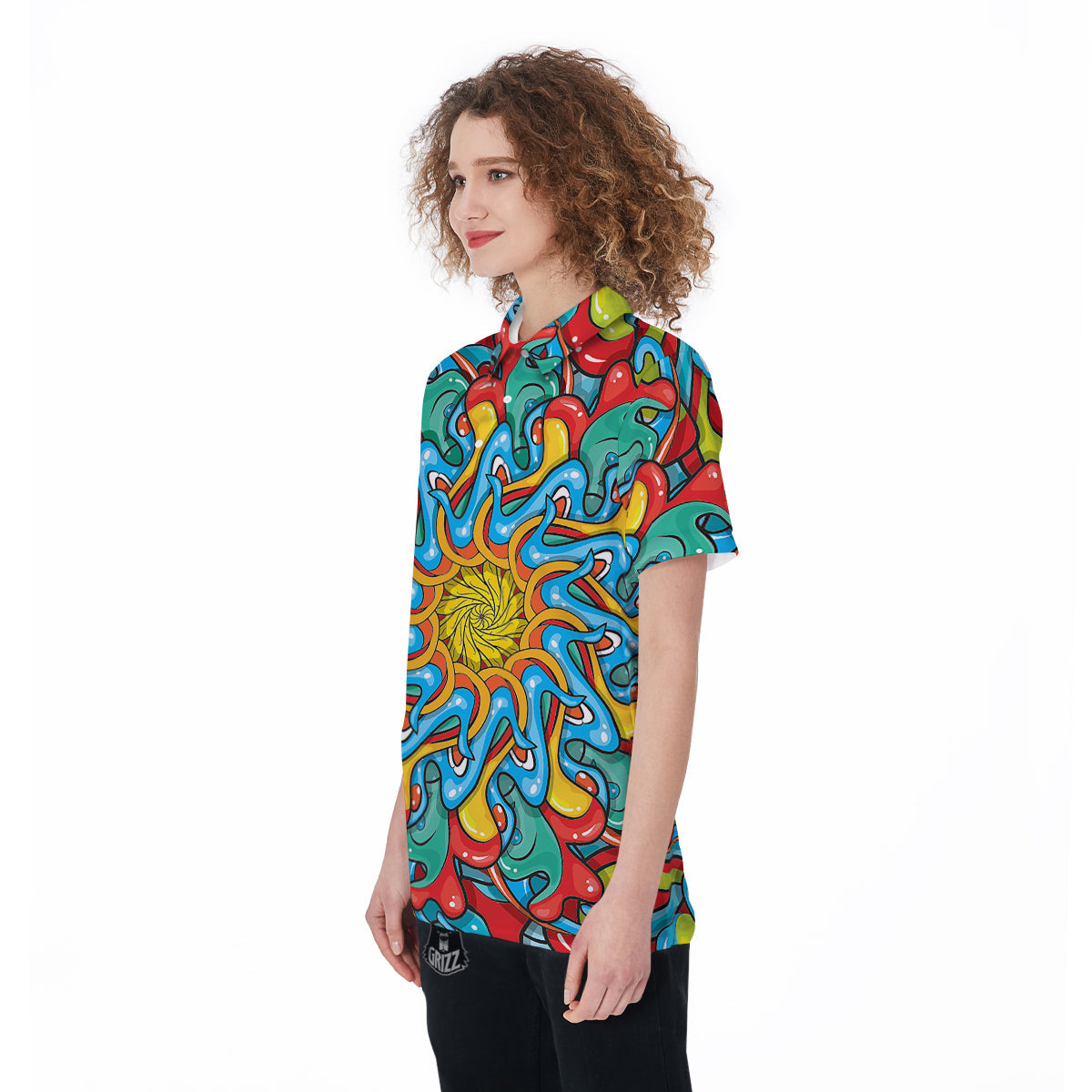 Multicolor Psychedelic Hippie Print Women's Golf Shirts-grizzshop