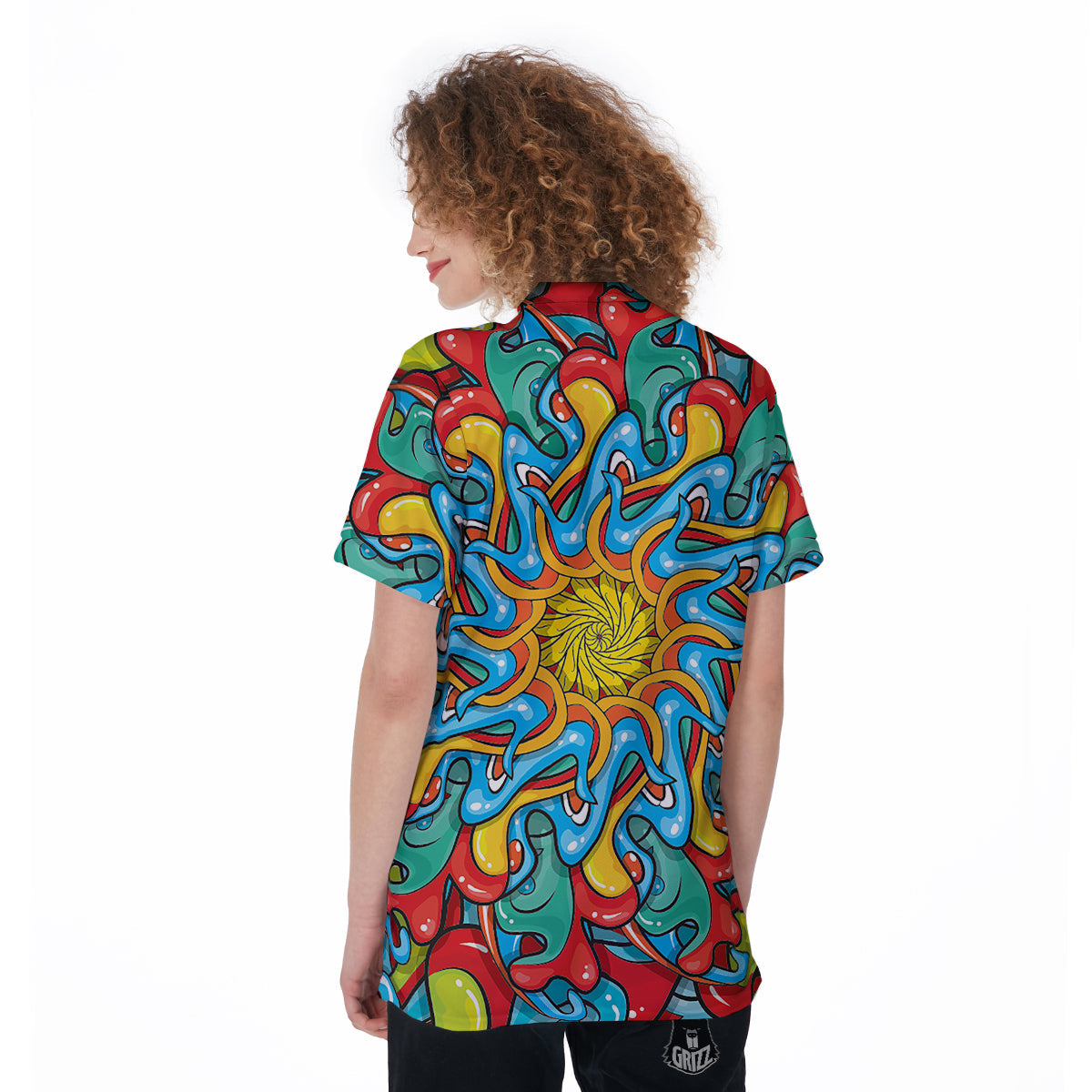 Multicolor Psychedelic Hippie Print Women's Golf Shirts-grizzshop