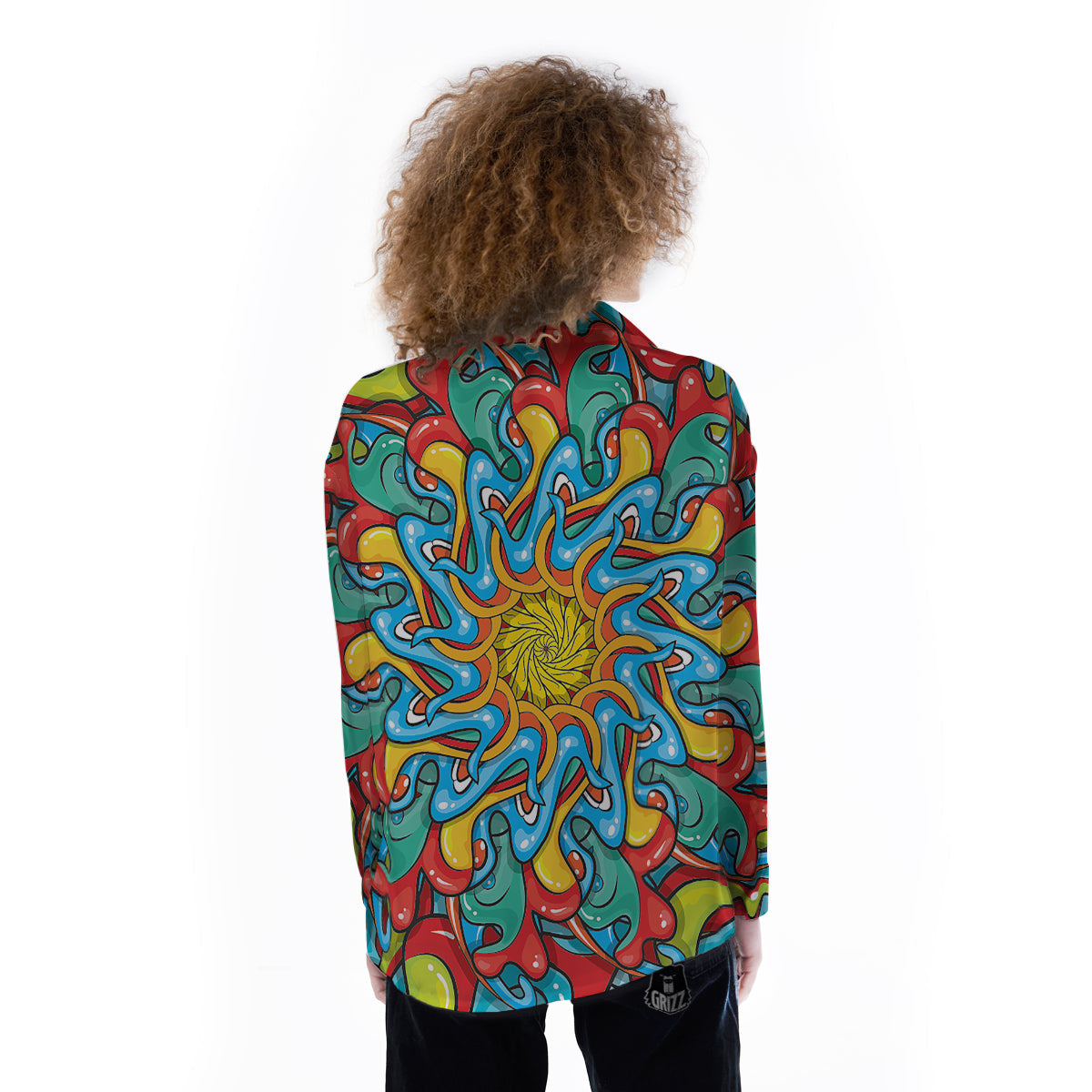 Multicolor Psychedelic Hippie Print Women's Long Sleeve Shirts-grizzshop